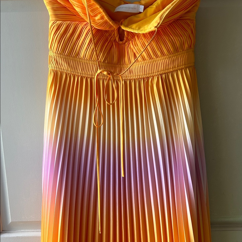 Jonathan Simkhai Yellow to Pink Ombre Pleated Backless Dress